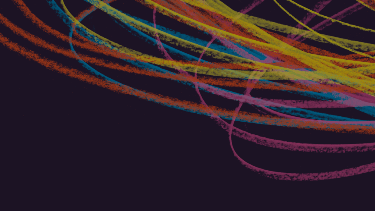 Key visual of the Basel Autumn Fair with coloured, circular chalk strokes on a dark background.