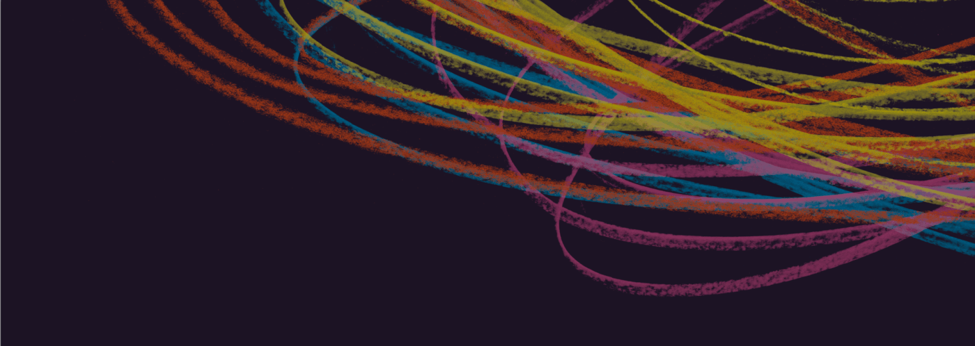 Key visual of the Basel Autumn Fair with coloured, circular chalk strokes on a dark background.